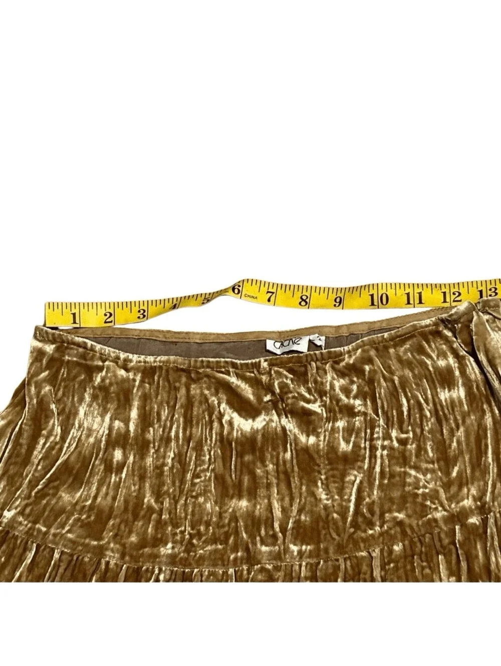 Y2K Cache Crushed Velvet Tiered Slip Skirt Gold Fairy Whimsigoth Romance 2 S